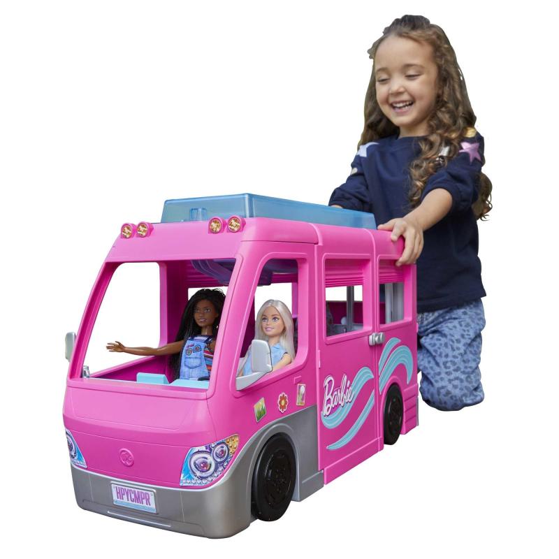 Barbie Camper dei Sogni - Veicolo con Scivolo e Piscina - 2 Cuccioli - 7  Aree Gioco - Alto 76