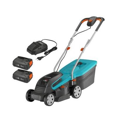 Gardena PowerMax cortadora de césped Cortacésped de empuje a gasolina Batería Negro, Azul, Naranja