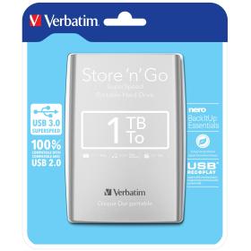 Verbatim Disco rigido portatile Store 'n' Go USB 3.0 da 1 TB Argento
