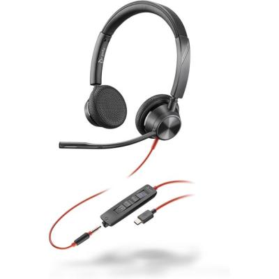 POLY Cuffie stereo Blackwire 3325 con connettore USB-C, certificate per Microsoft Teams + spina da 3,5 mm + adattatore USB-C A