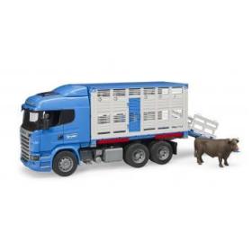 BRUDER Camion Bétaillère SCANIA R-Série Bleu et Blanc, avec Animal