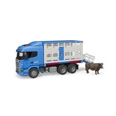 BRUDER Camion Bétaillère SCANIA R-Série Bleu et Blanc, avec Animal