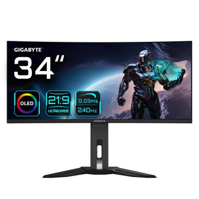 GIGABYTE MO34WQC2 34” OLED WQHD Curved Gaming Monitor - 3440x1440(WQHD), 240Hz, 0.03ms, KVM, 250 cd m2, FreeSync Premium Pro,