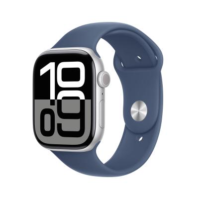 Apple Watch Series 10 GPS + Cellular 46mm Silver Aluminium Case with Denim Sport Band - S M