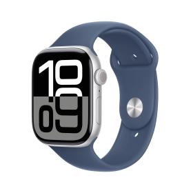 Apple Watch Series 10 GPS 46mm Silver Aluminium Case with Denim Sport Band - S M