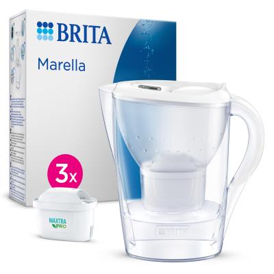 Brita Caraffa filtrante Marella bianca (2.4L) incl. 3 x filtri MAXTRA PRO All-in-1 - adatta alla porta del frigorifero con Memo