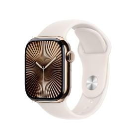 Apple Watch Series 10 GPS + Cellular 42mm Gold Titanium Case with Starlight Sport Band - S M