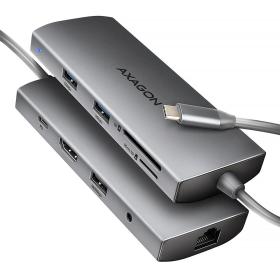 Axagon HMC-8HLSA laptop-dockingstation & portreplikator Kabelgebunden USB 3.2 Gen 1 (3.1 Gen 1) Type-C Grau