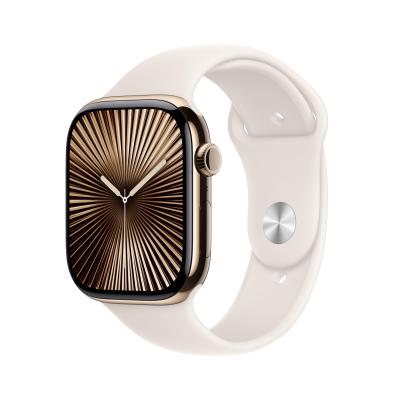 Apple Watch Series 10 GPS + Cellular 46mm Gold Titanium Case with Starlight Sport Band - S M