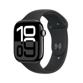 Apple Watch Series 10 GPS + Cellular 46mm Jet Black Aluminium Case with Black Sport Band - S M