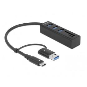 DeLOCK 3 Port USB 3.2 Gen 1 Hub + SD und Micro SD Card Reader mit USB Type-C oder USB Typ-A Anschluss