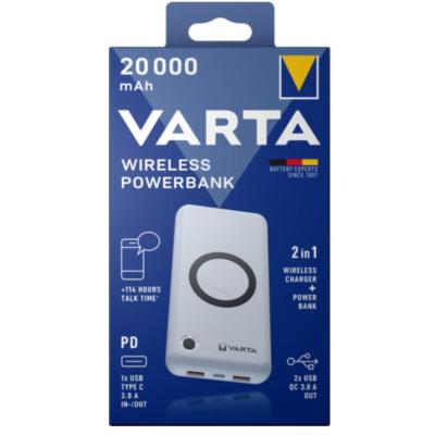 Varta 57909 101 111 banque d'alimentation électrique Lithium Polymère (LiPo) 20000 mAh Recharge sans fil Blanc