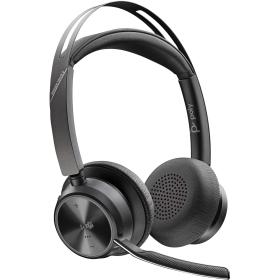 POLY Auriculares Voyager Focus 2 USB-C-C con certificación Microsoft Teams + adaptador USB-C A + base de carga