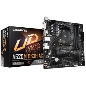 GIGABYTE A520M DS3H AC Placa Base - Procesadores AMD Ryzen Serie 5000, VRM de 5+3 fases, hasta 4733 MHz DDR5 (OC), 1xPCIe 3.0