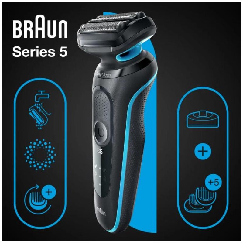 Braun Series 5 EasyClean Wet & Dry Shaver, Blue Black - 50-M1000s