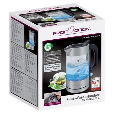 ▷ ProfiCook PC-WKS 1229 G bollitore elettrico 1 L 1600 W Acciaio  inossidabile, Trasparente