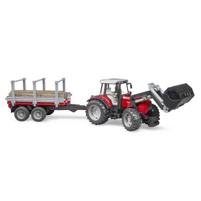 BRUDER Massey Ferguson + Frontlader, Holztransporthänger