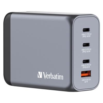 Verbatim GNC-200 GaN Charger 200W with 2 x USB-C PD 100W   1 x USB-C PD 65W   1 x USB QC 3.0 (EU UK US)